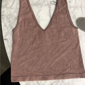 Forever 21 Ribbed V-Neck Tank Top - Dusty Pink